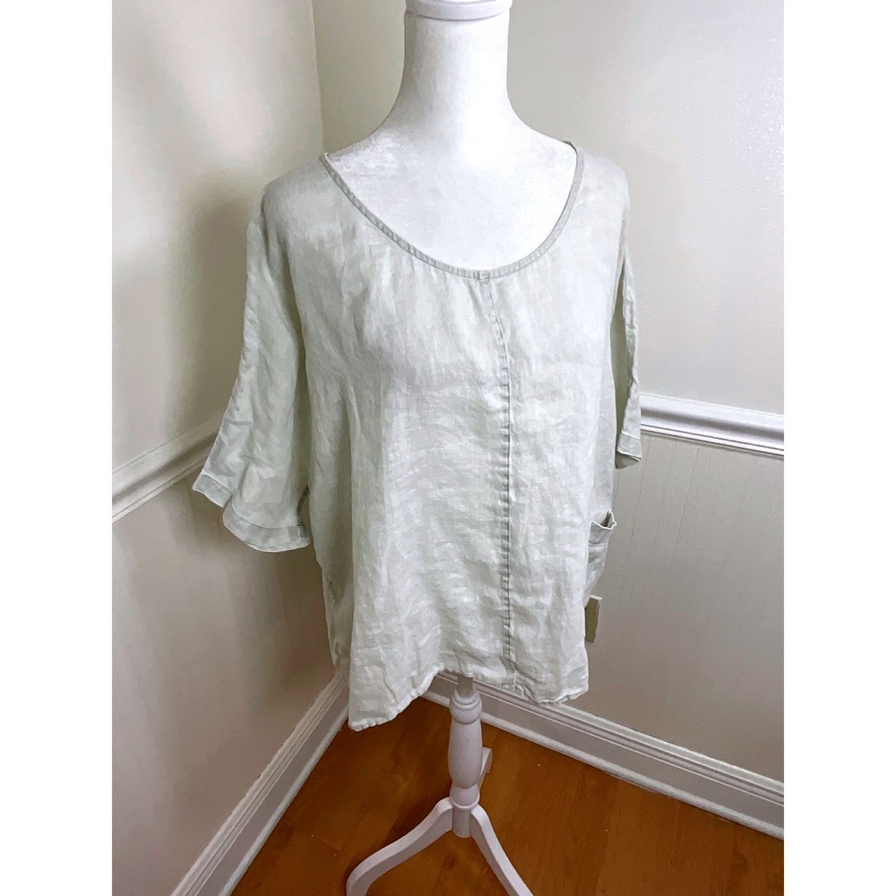 Pure Jill‎ Garment Dyed Linen Cropped Top Relaxed Fit Light Gray Women Size LP